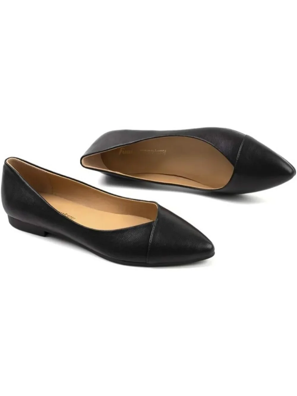 FUNKYMONKEY Women's Black Faux Leather Pointed Toe Slip On Ballet Low Heel Flats